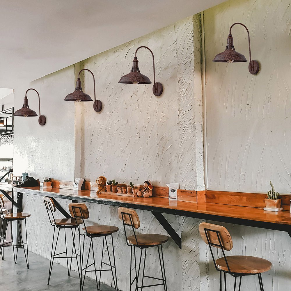 More interior usage of Rusty Brown Metal Flat Step Downward Industrial Retro Wall Light with E27 Fitting | TEKLED 151-19590