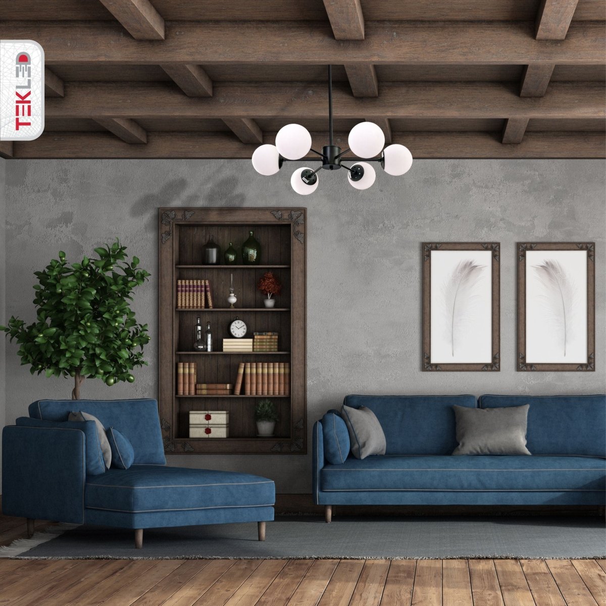 More interior usage of Snowflake Opal Globe Glass Black Body Ceiling Light with 6xE27 Fittings | TEKLED 159-17423