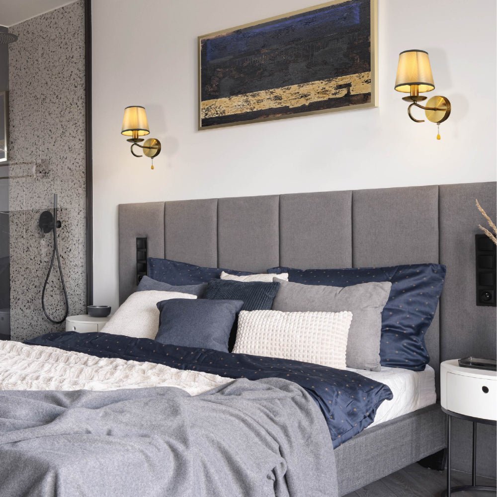 More interior usage of Grey Frustum Fabric Shade Antique Brass Vintage Wall Light E14 Pull Down Switch | TEKLED 151-19796