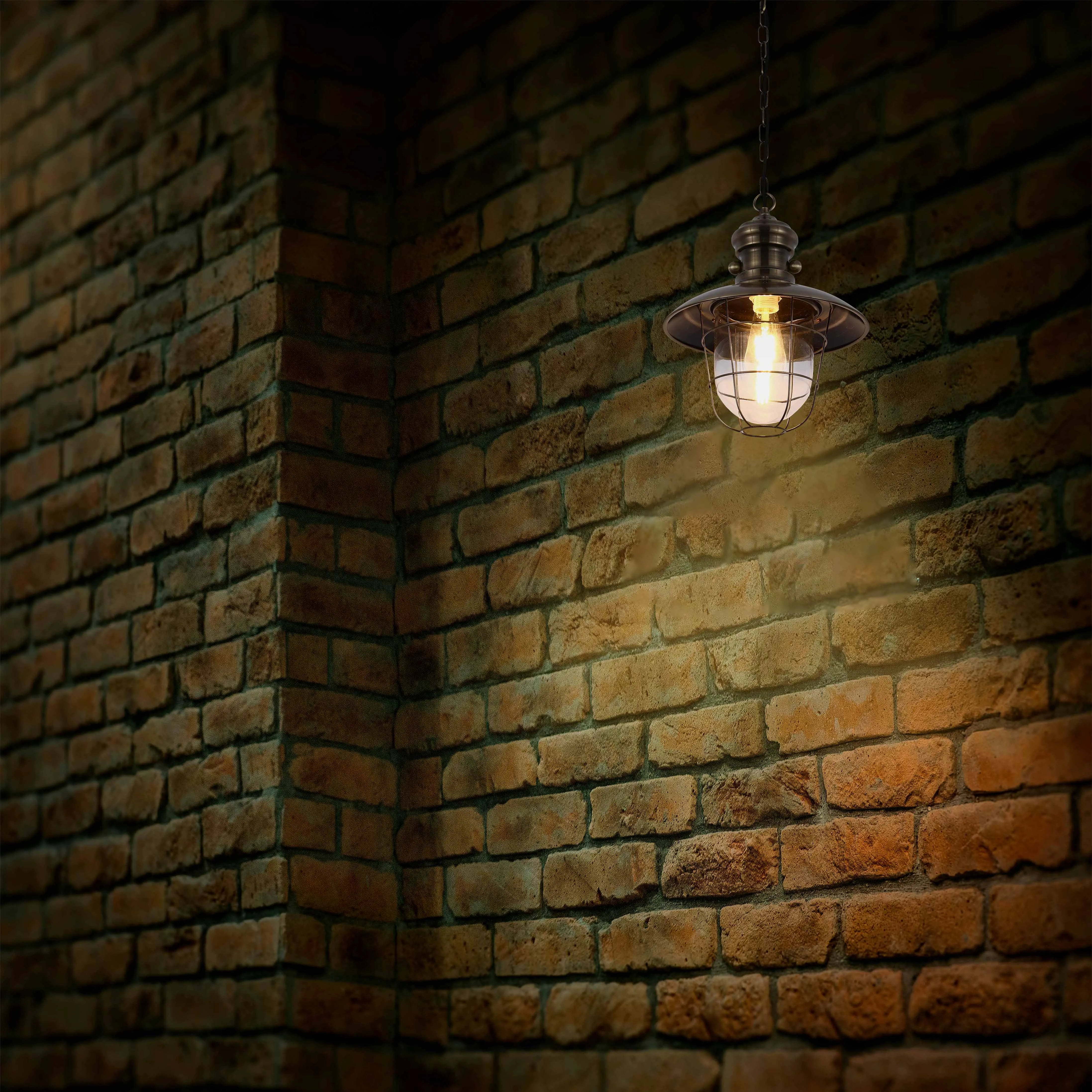 Industrial Cage Pendant Lights - Antique Brass and Black with Red Detailing