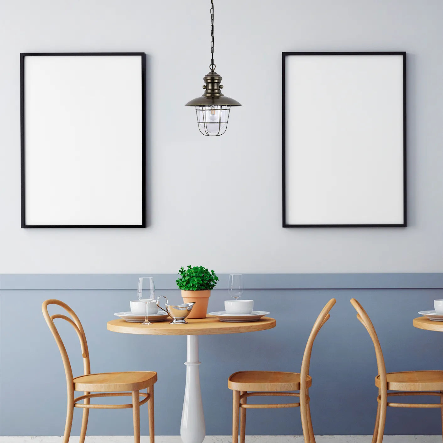 Industrial Cage Pendant Lights - Antique Brass and Black with Red Detailing