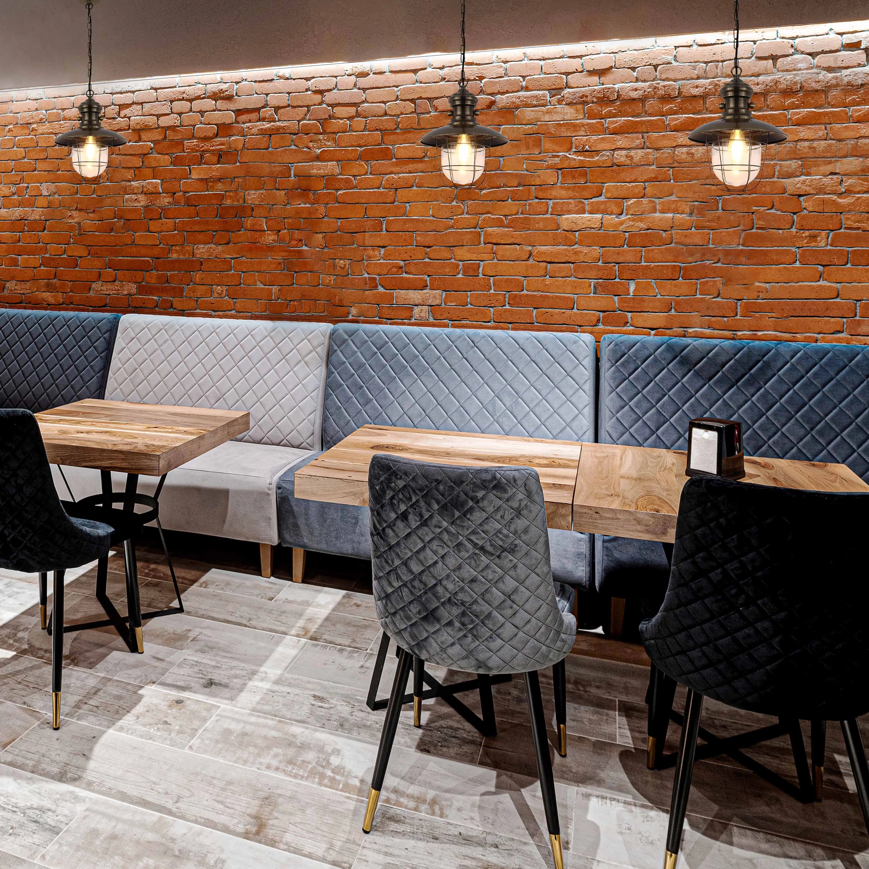 Industrial Cage Pendant Lights - Antique Brass and Black with Red Detailing