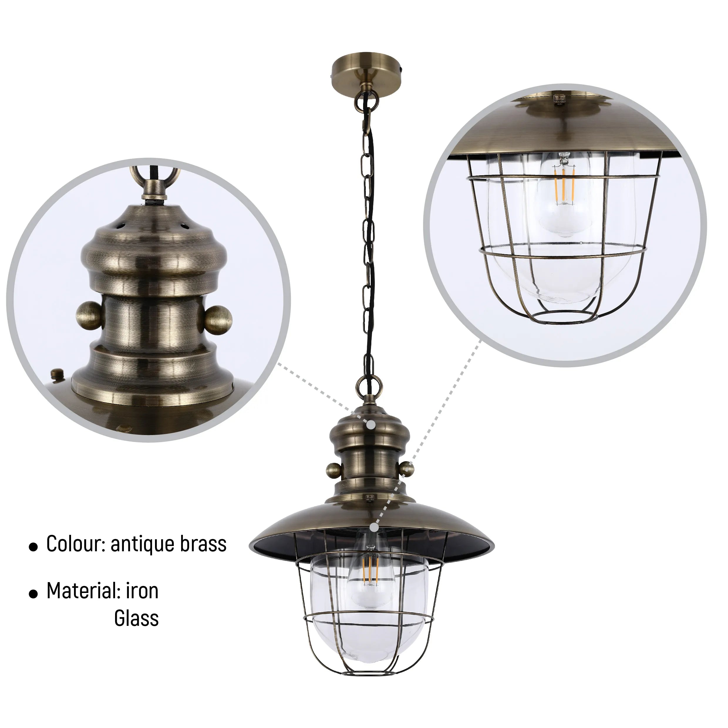 Industrial Cage Pendant Lights - Antique Brass and Black with Red Detailing
