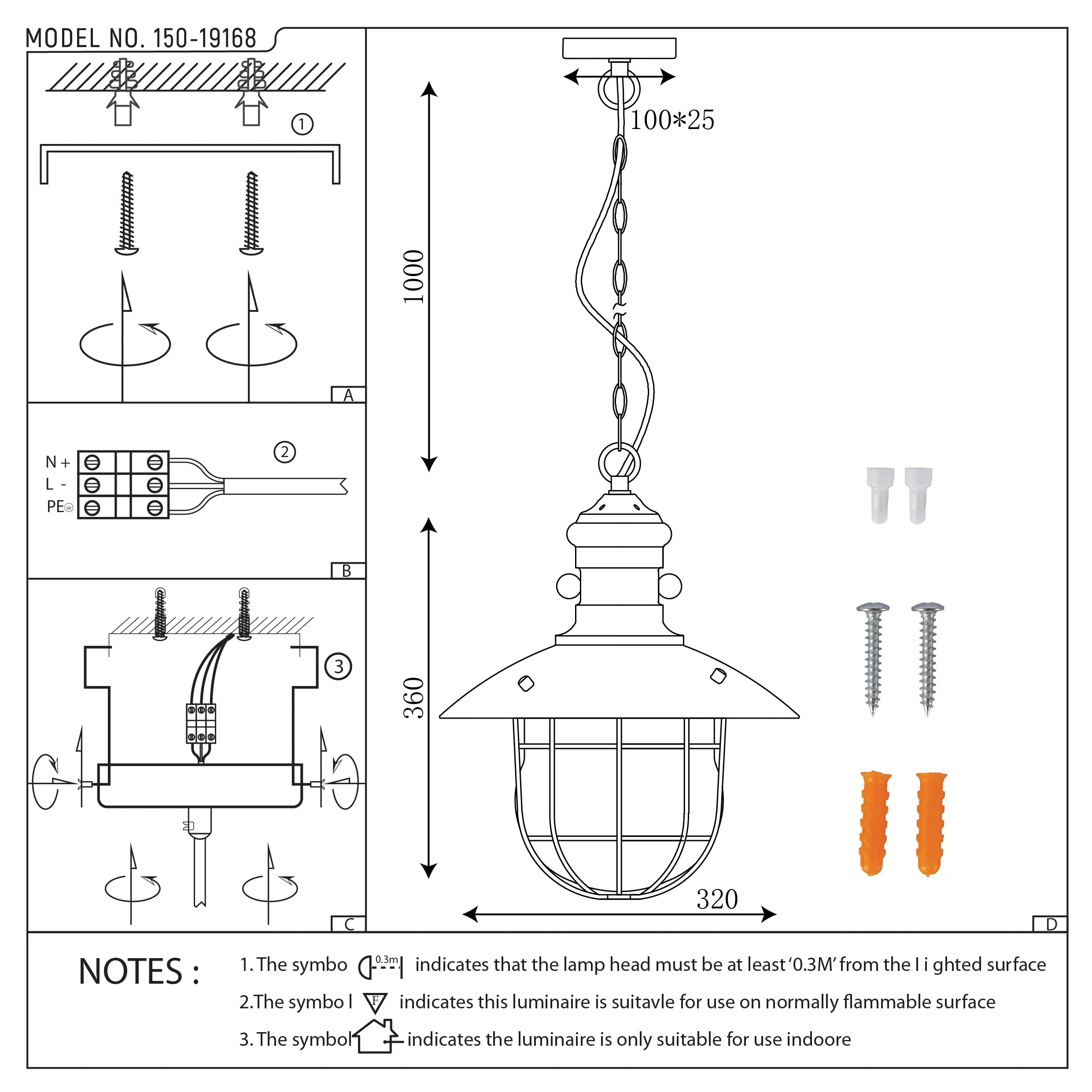 Industrial Cage Pendant Lights - Antique Brass and Black with Red Detailing