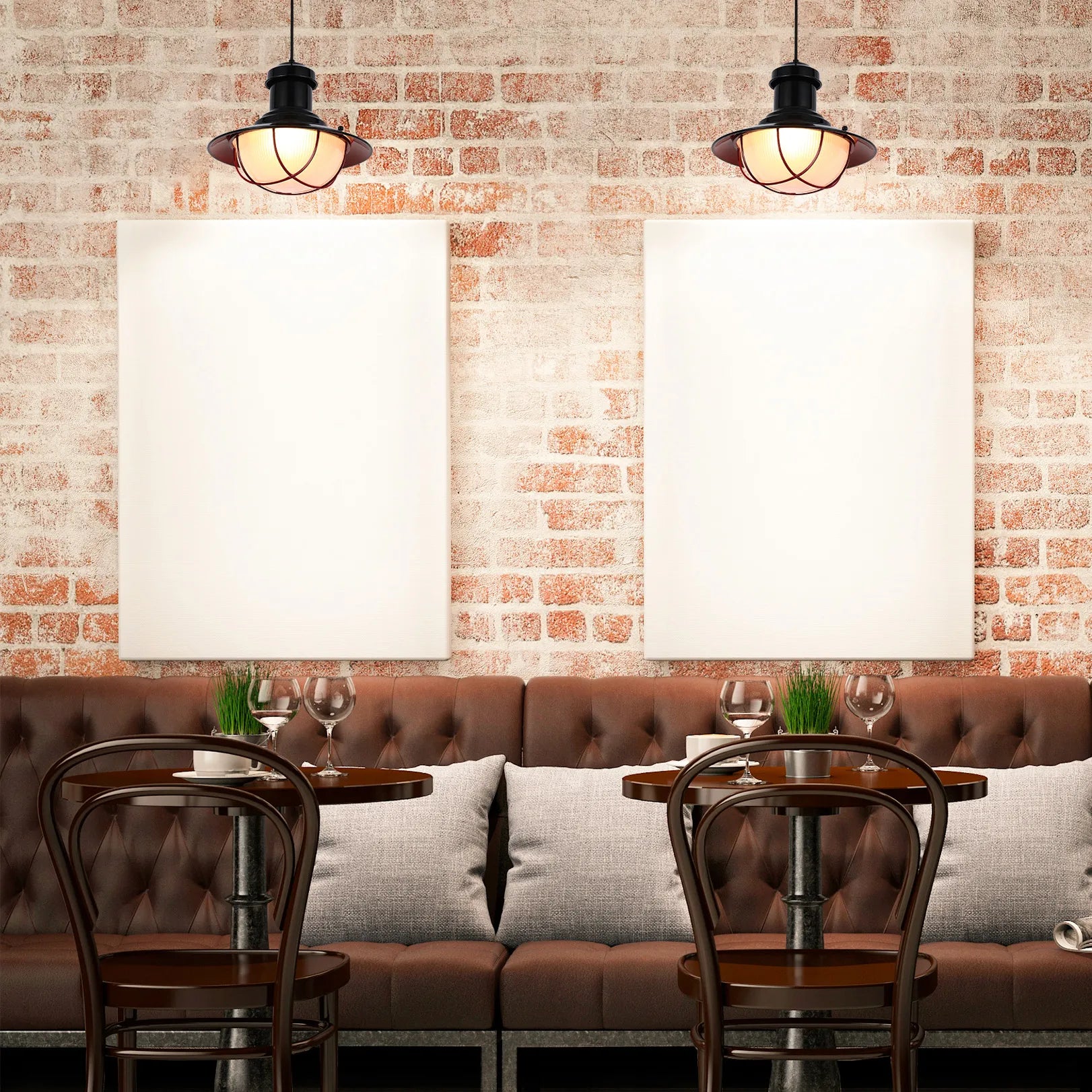 Industrial Cage Pendant Lights - Antique Brass and Black with Red Detailing