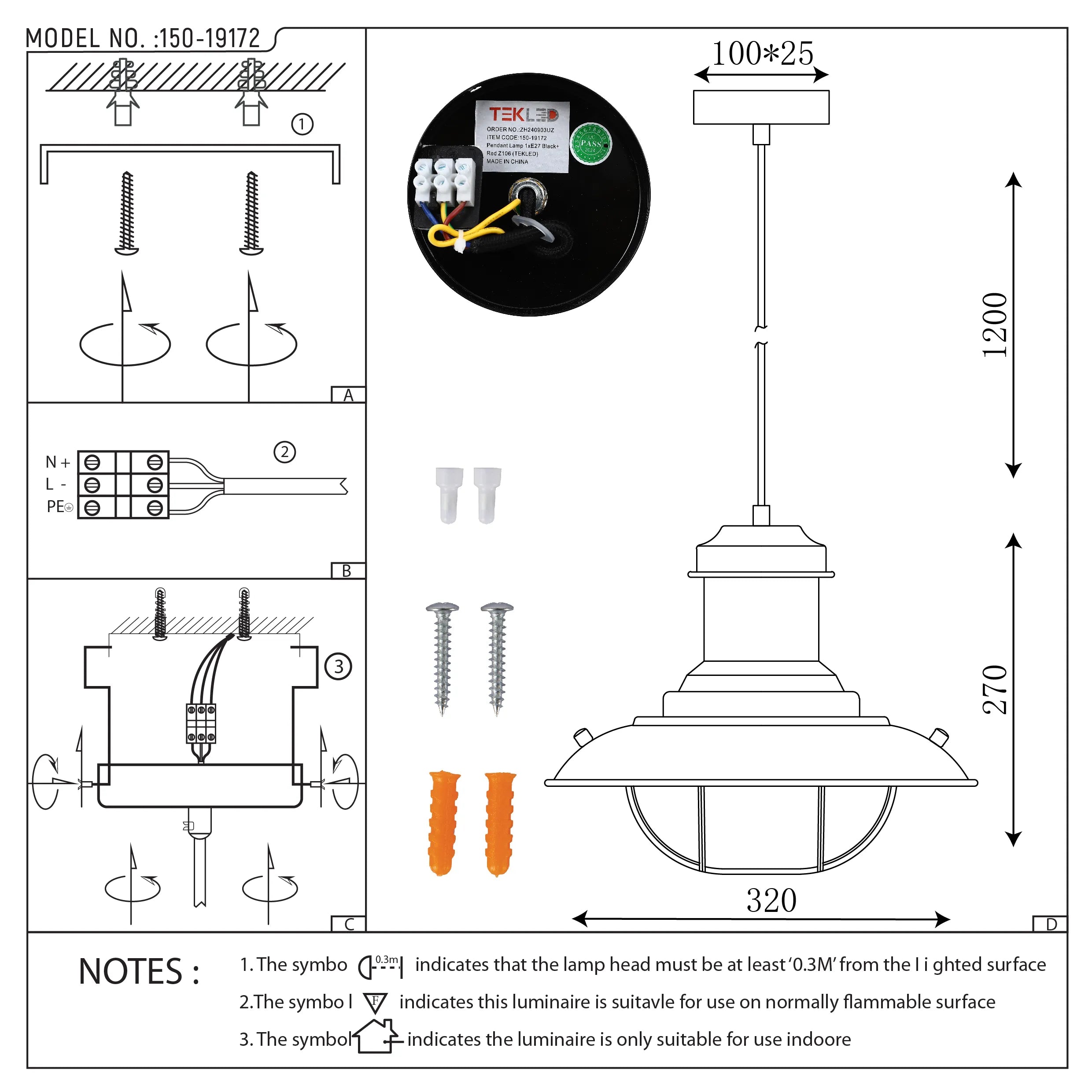 Industrial Cage Pendant Lights - Antique Brass and Black with Red Detailing