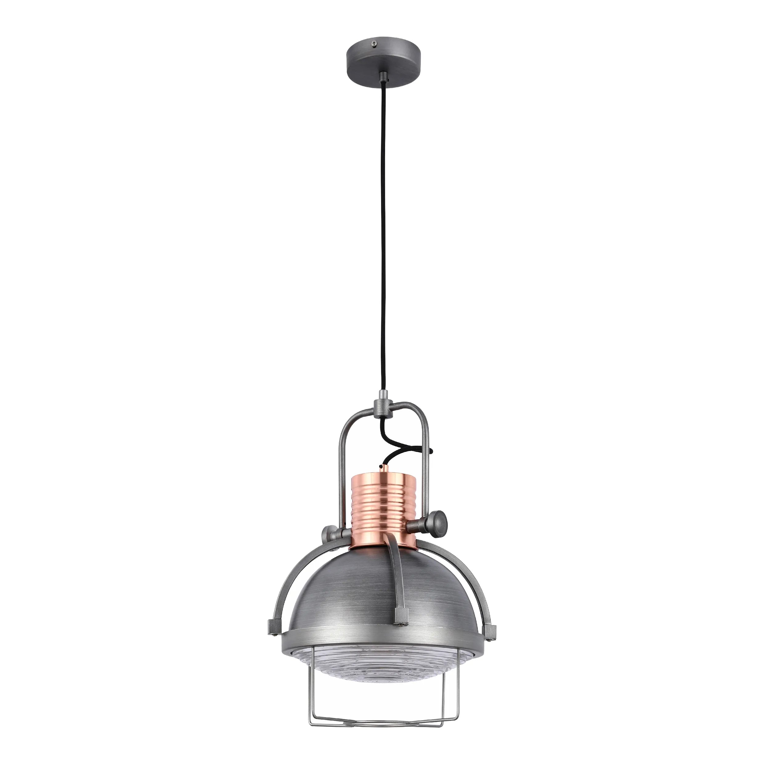 Industrial Dome Pendant Light with Caged Textured Glass
