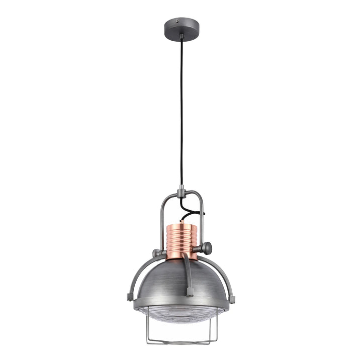 Industrial Dome Pendant Light with Caged Textured Glass