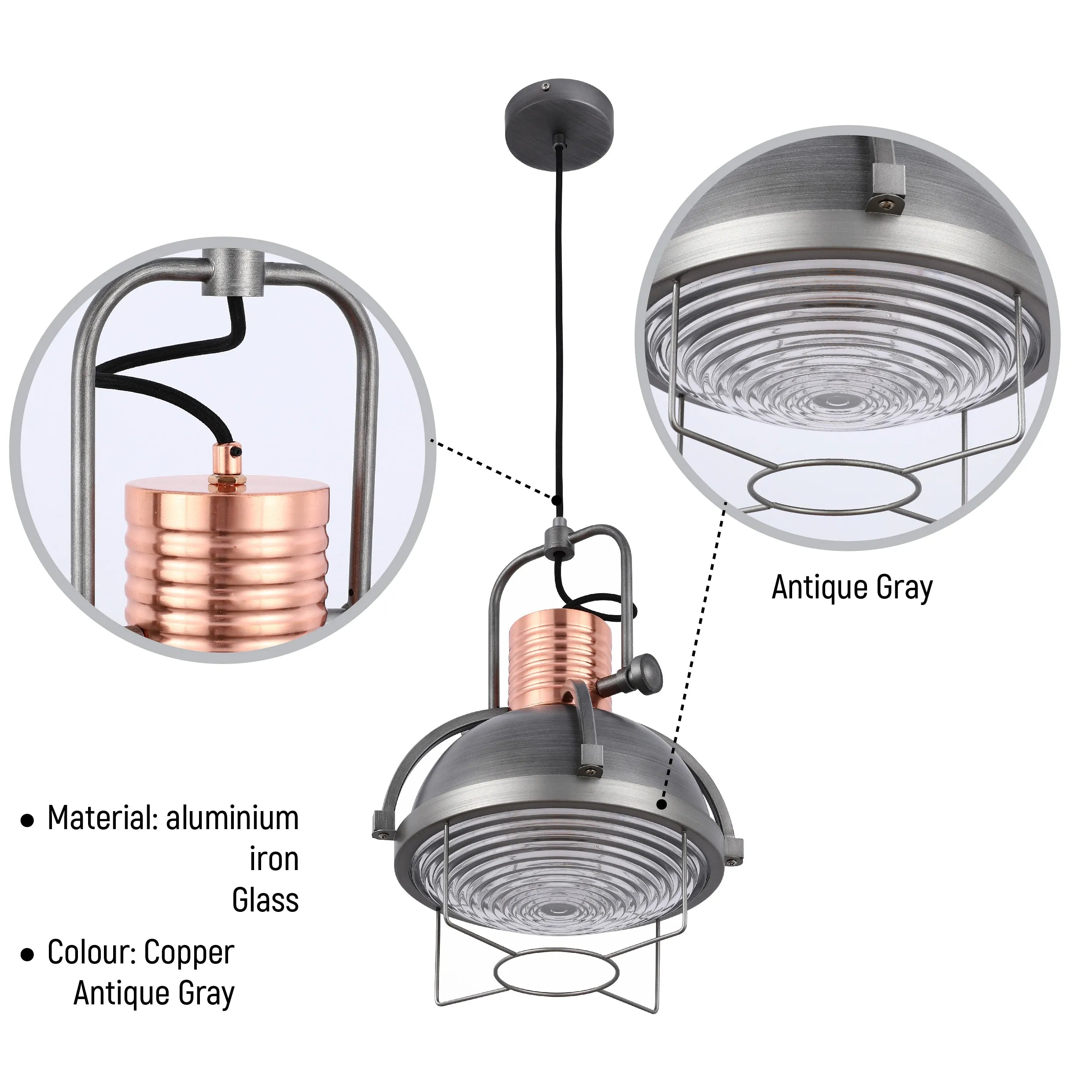 Industrial Dome Pendant Light with Caged Textured Glass