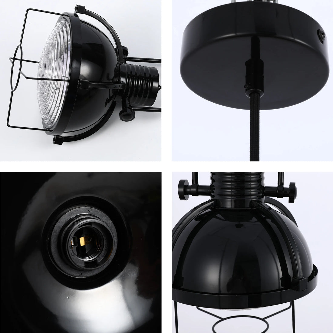 Industrial Dome Pendant Light with Caged Textured Glass