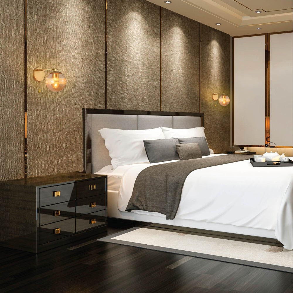 Indoor usage of Amber Globe Glass Gold Ellipse Metal Body Modern Wall Light with Pull Down Switch E27 Fitting | TEKLED 151-19784