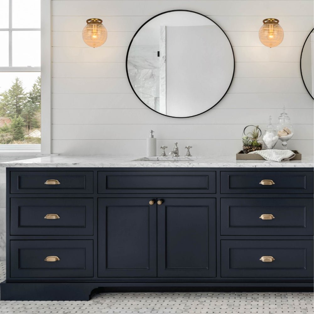 Indoor usage of Amber Globe Glass Gold Metal Ellipse Vintage Retro Wall Light with Pull Down Switch E27 Fitting | TEKLED 151-19788