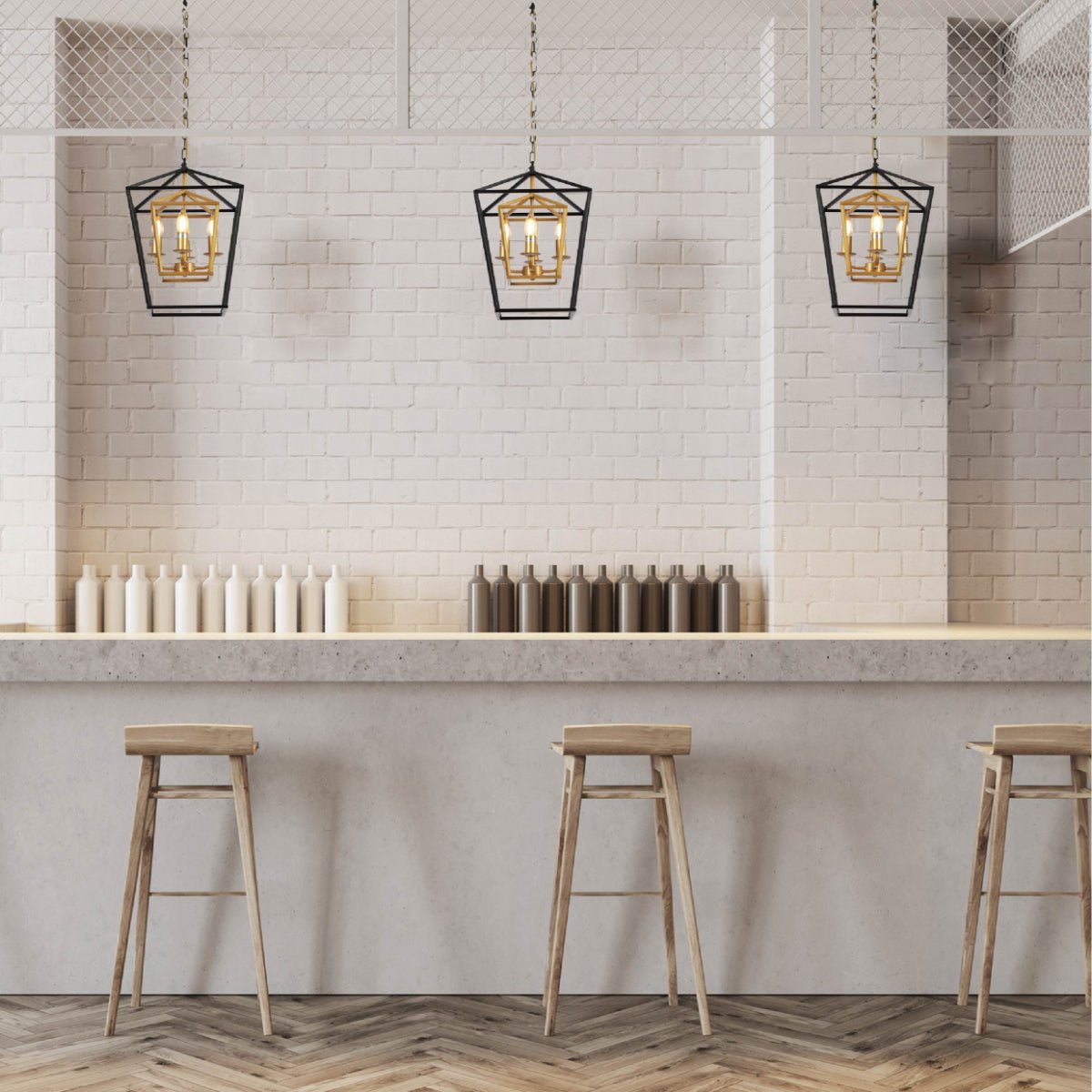 Indoor usage of Black and Gold Candle Farmhouse Vintage Pendant Ceiling Light with 4xE27 Fitting | TEKLED 159-17450