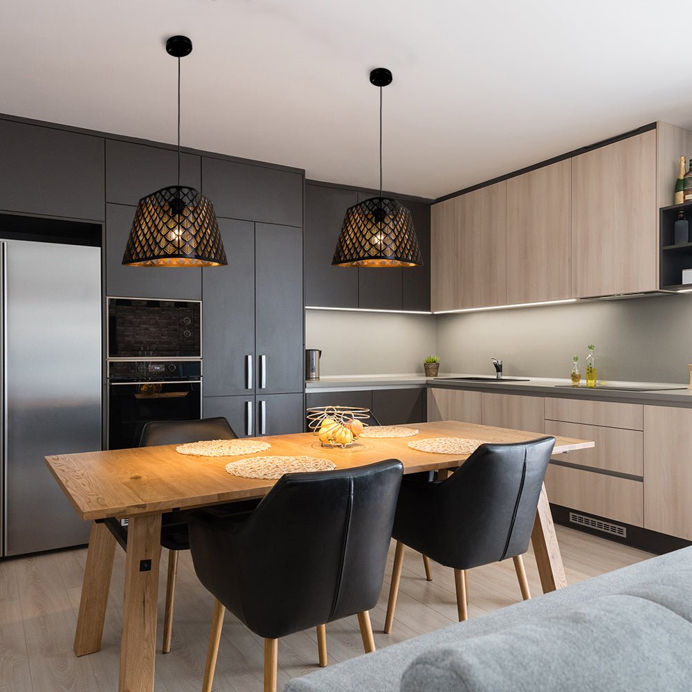 Indoor usage of Black Gold Metal Frustum Pendant Light with E27 Fitting | TEKLED 150-18338