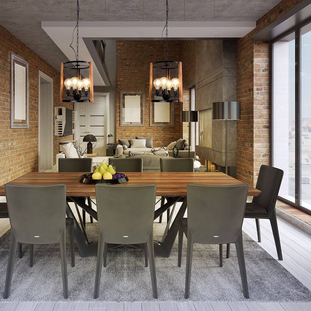 Indoor usage of Black Metal Cylinder Cage Pendant Light with 4xE27 Fitting | TEKLED 156-19526