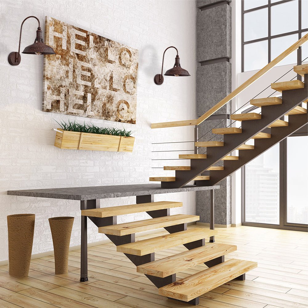 Indoor usage of Rusty Brown Metal Flat Step Downward Industrial Retro Wall Light with E27 Fitting | TEKLED 151-19590