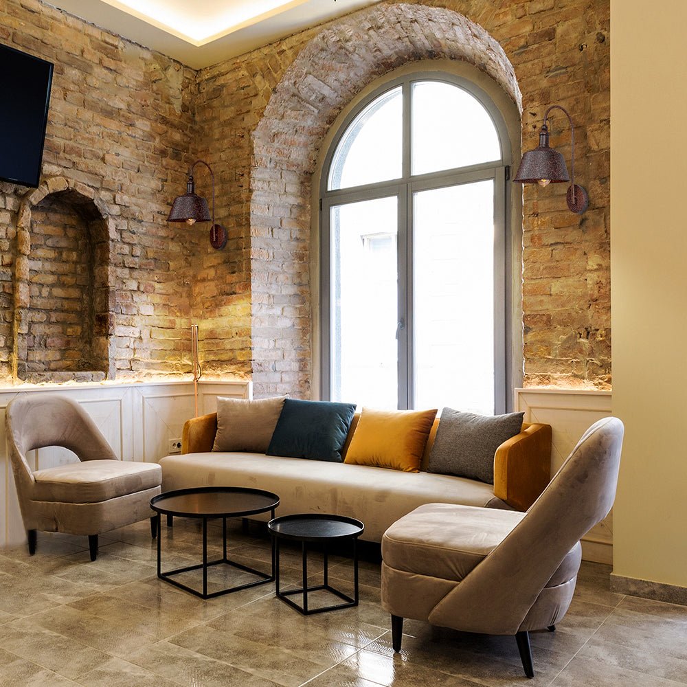 Indoor usage of Rusty Brown Metal Step Downward Industrial Retro Wall Light with E27 Fitting | TEKLED 151-19588