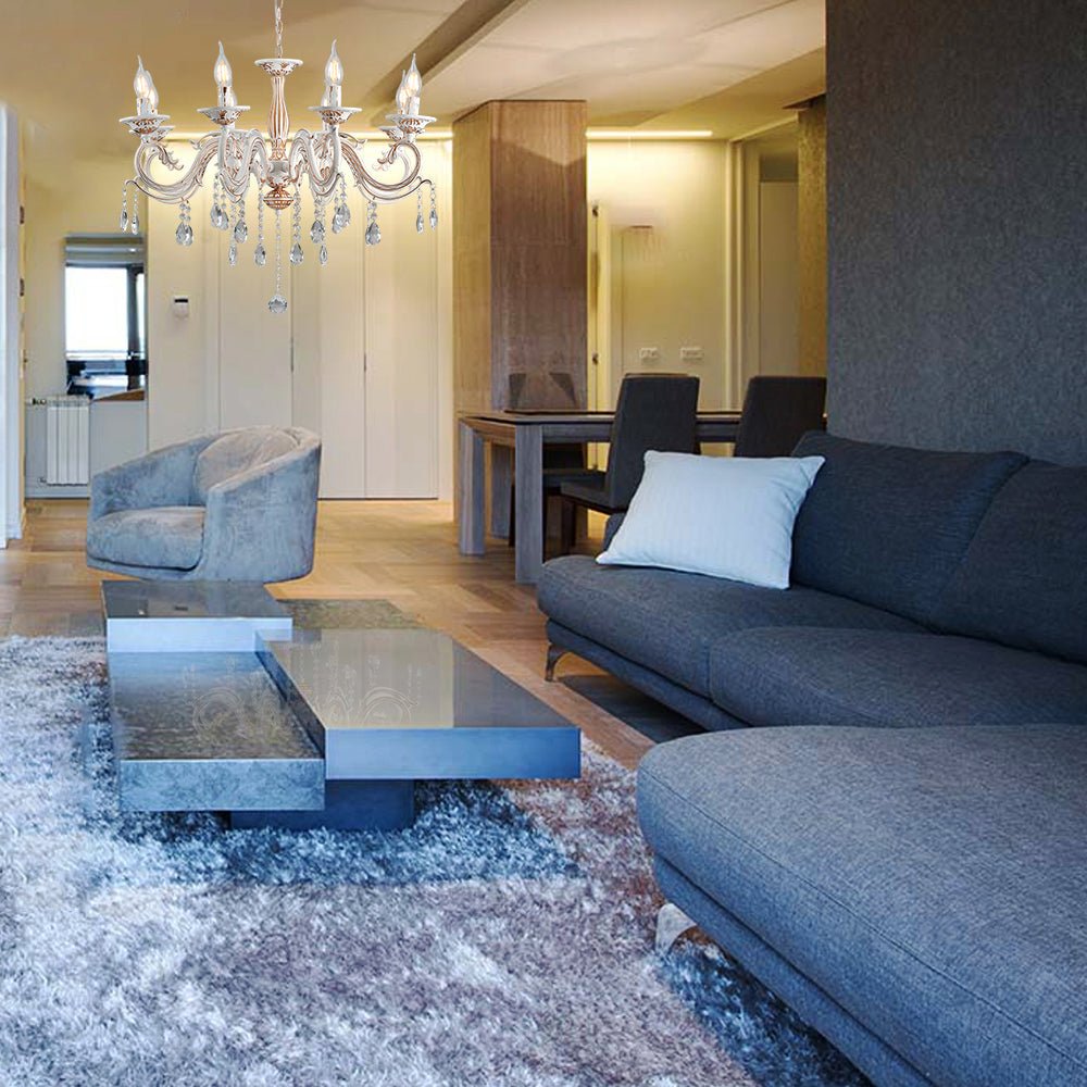 Interior application of 8 Arm Chandelier Light Ceiling Light Traditional French Vintage Retro Candle Metal and Crystal Gold Aged Cream 8xE14 | TEKLED 159-17832