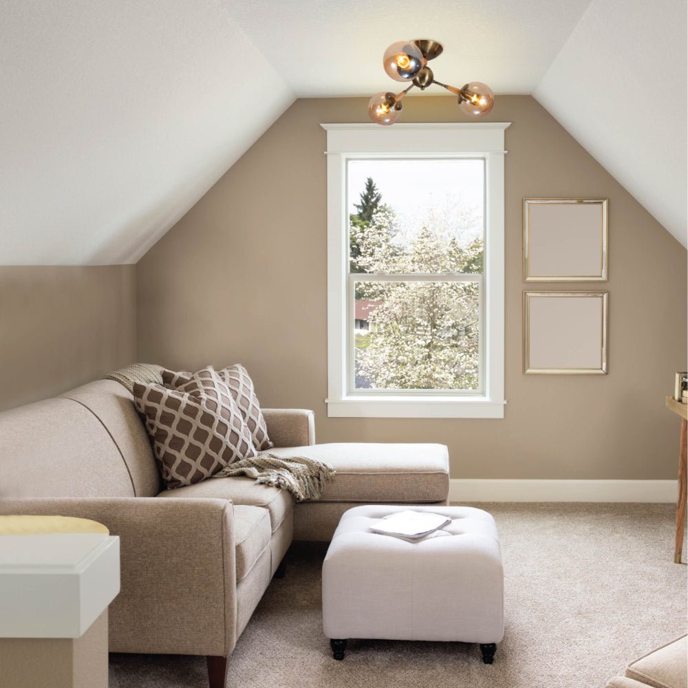 Interior application of Amber Globe Glass Antique Brass Metal Wood Body Vintage Retro Molecule Ceiling Light with E27 Fittings | TEKLED 159-17778