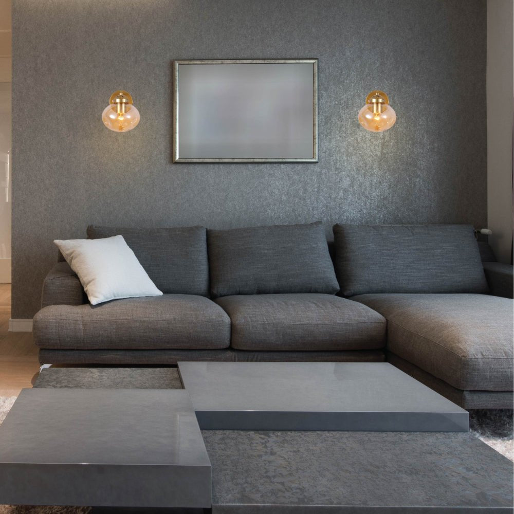 Interior application of Amber Globe Glass Gold Metal Vintage Retro Wall Light with Pull Down Switch E27 Fitting | TEKLED 151-19774