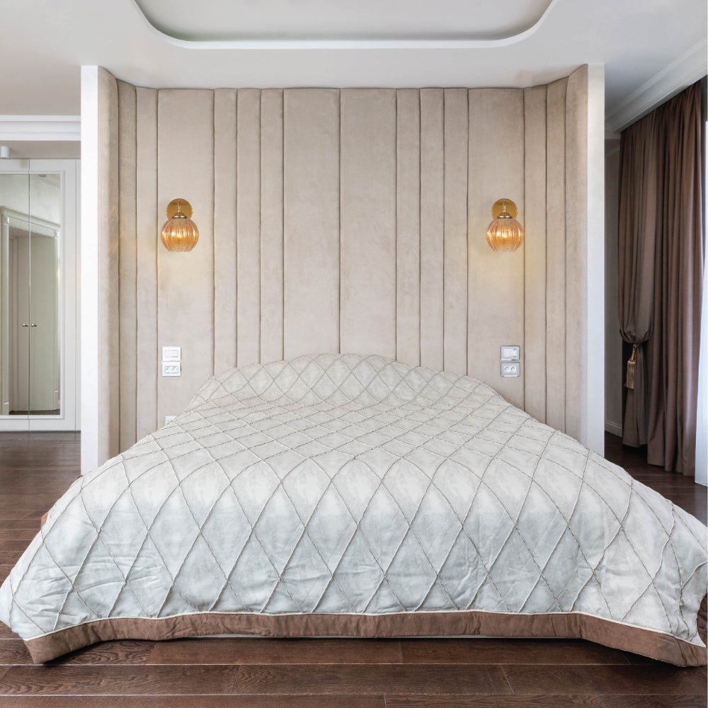 Interior application of Amber Reeded Globe Glass Gold Metal Industrial Vintage Retro Wall Light with Pull Down Switch E27 Fitting | TEKLED 151-19778