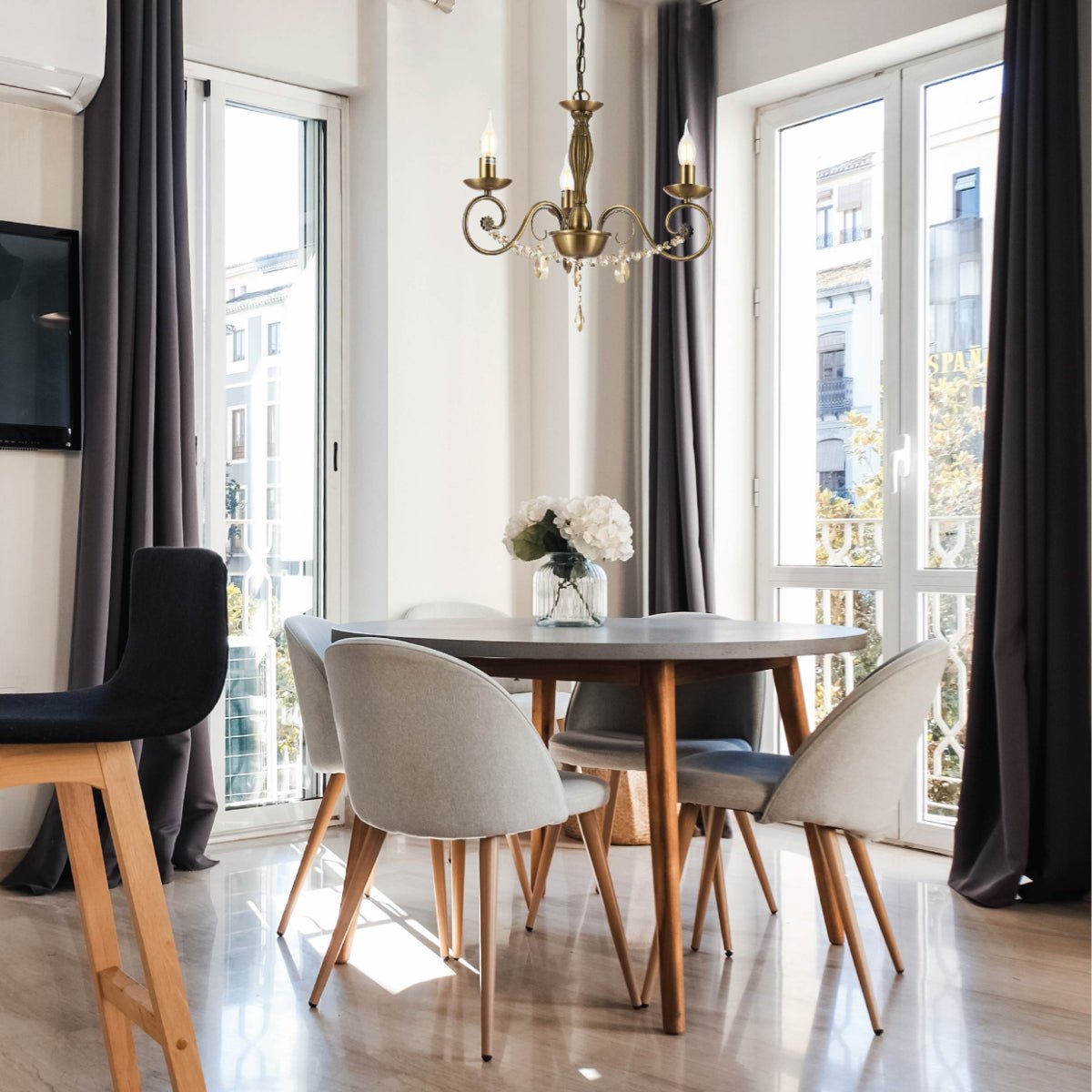 Interior application of Antique Brass Finishing Metal Body French Candle Vintage Crystal Ceiling Light with E14 | TEKLED 152-179534