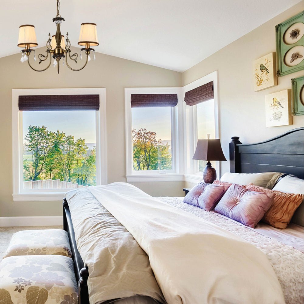 Interior application of Antique Brass Finishing Metal Body Off White Shade Candle Vintage Crystal Ceiling Light with E14 | TEKLED 156-18200