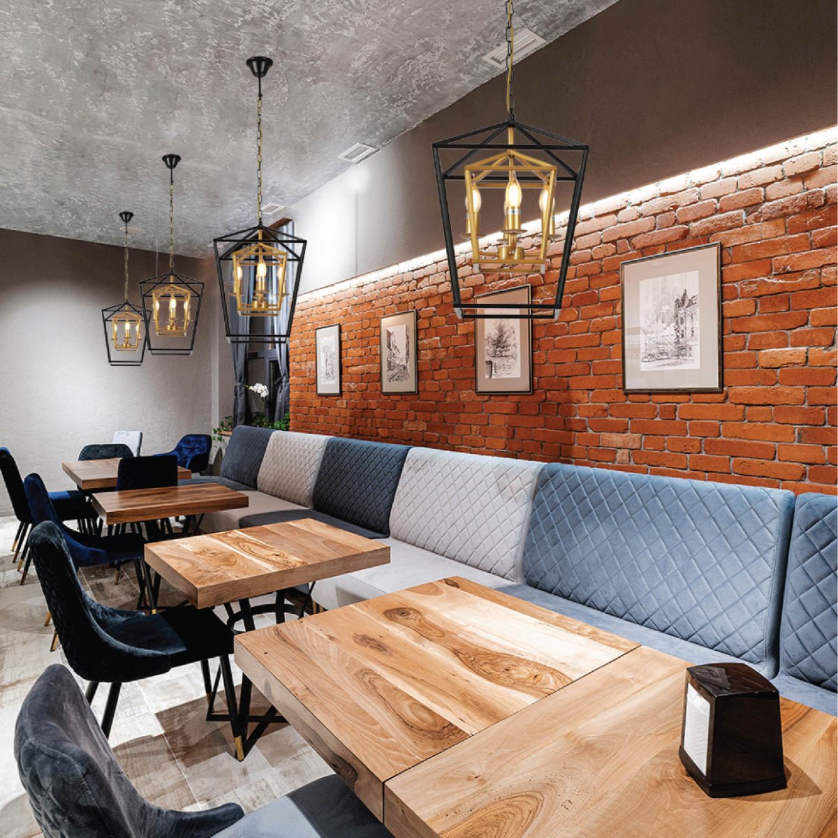 Interior application of Black and Gold Candle Farmhouse Vintage Pendant Ceiling Light with 4xE27 Fitting | TEKLED 159-17450