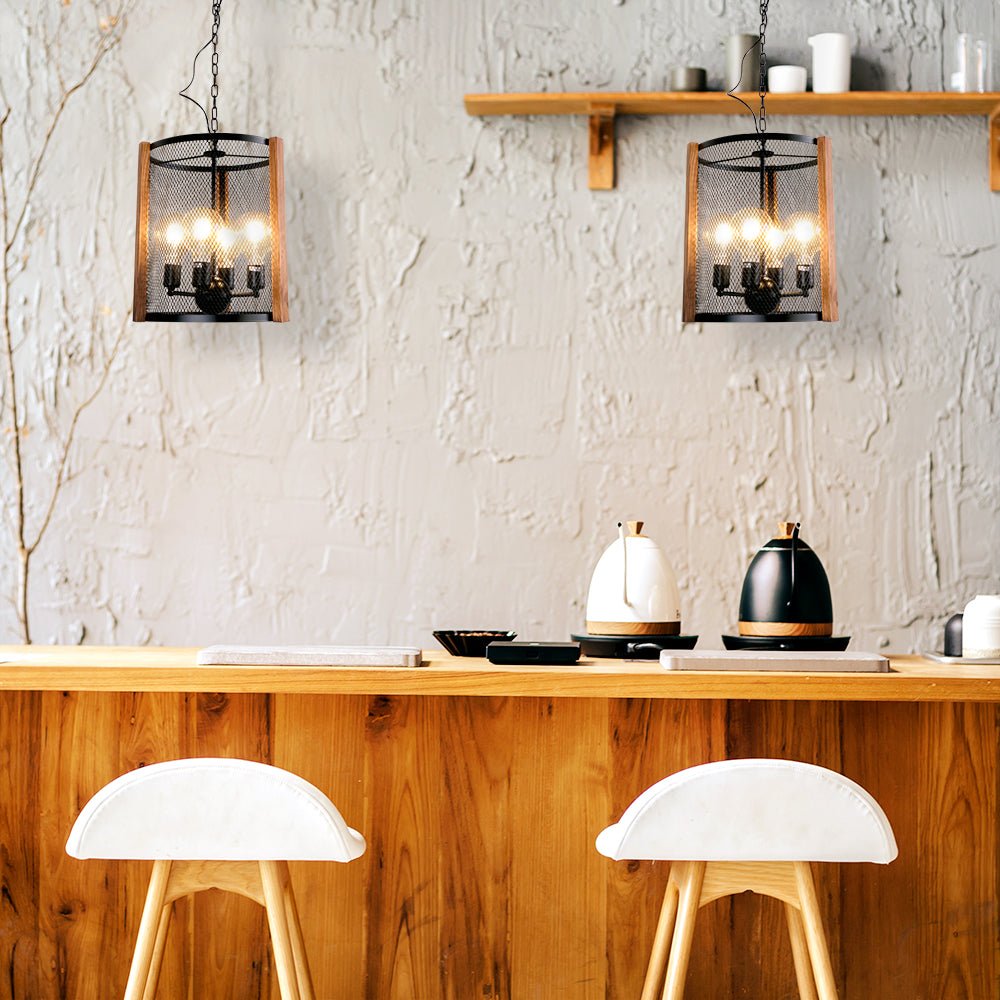 Interior application of Black Metal Cylinder Cage Pendant Light with 4xE27 Fitting | TEKLED 156-19526