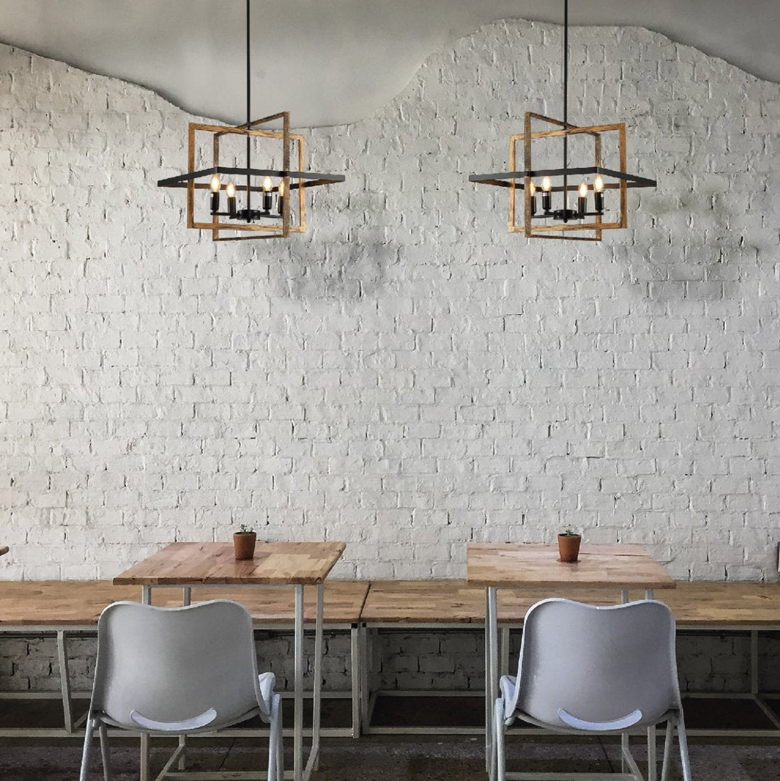 Interior application of Caged Cuboid Rectangle Candle Lantern Nautical Pendant Ceiling Light with 4xE14 Gold Black Finishing | TEKLED 159-17866