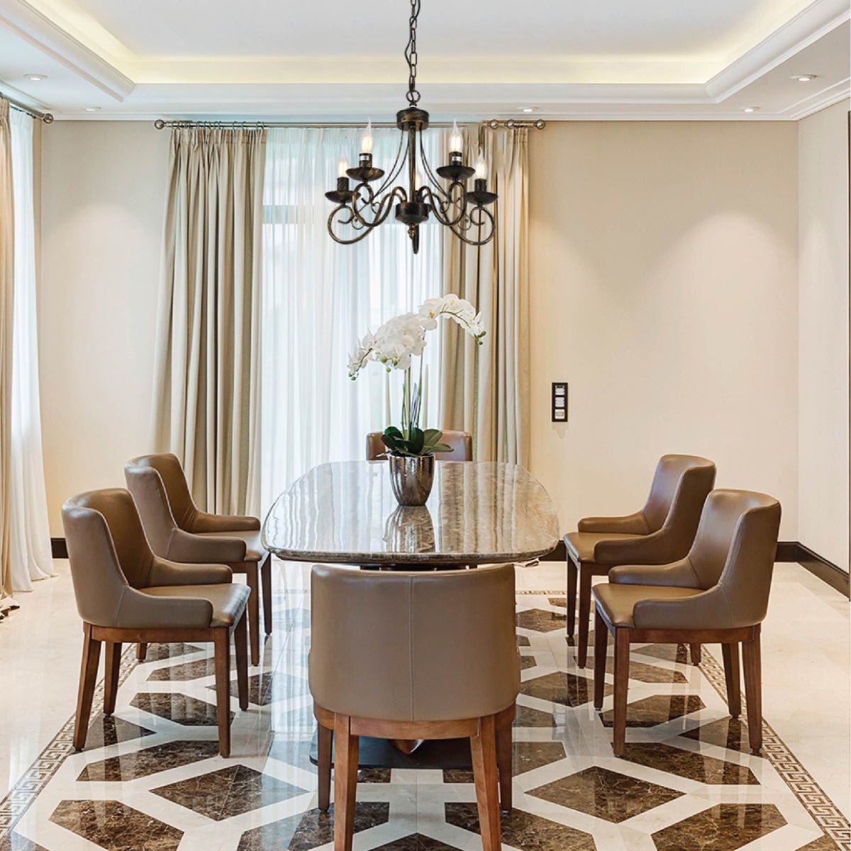 Interior application of Candle Vintage Gold Patinated Black French Chandelier Ceiling Light 5xE14 | TEKLED 152-17615