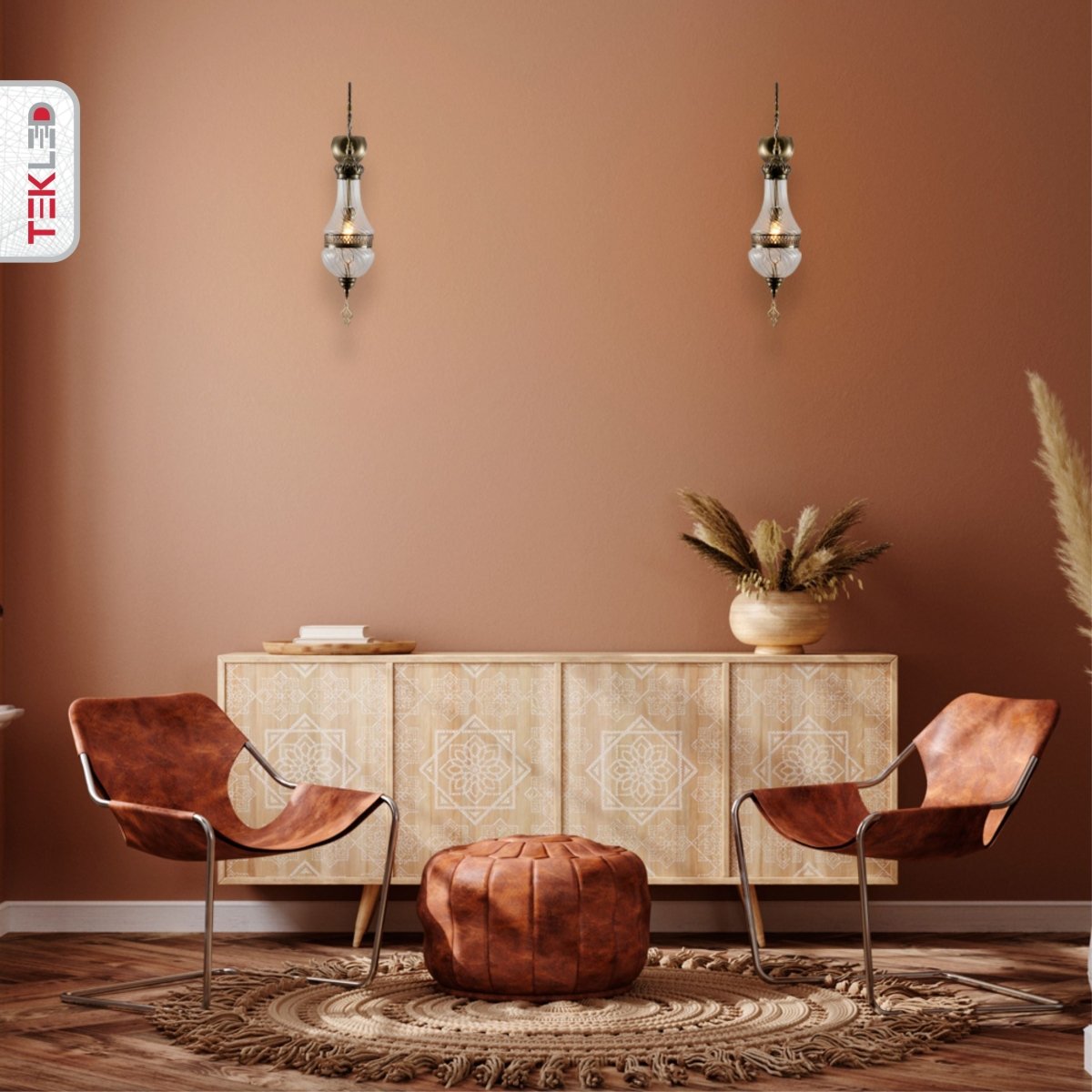 Interior application of Clear Glass Antique Bronze Metal Body Moroccan Style Wall Light with E27 Fitting | TEKLED 151-19457