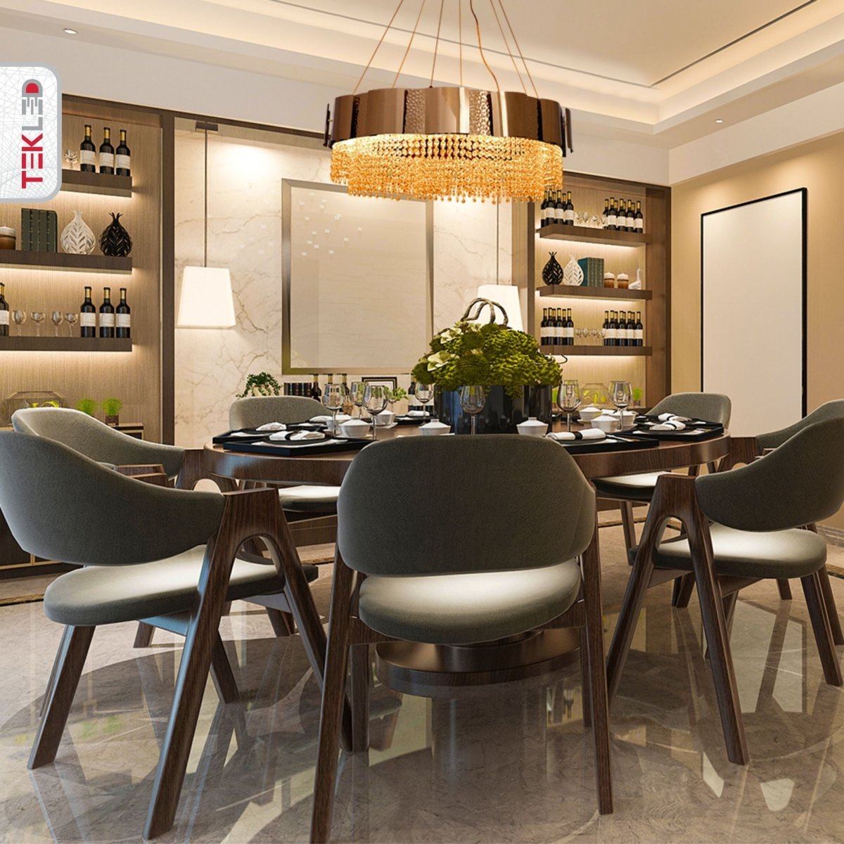 Interior application of Octagon Crystal Gold Metal Chandelier D800 with 12xE14 Fitting | TEKLED 156-19578