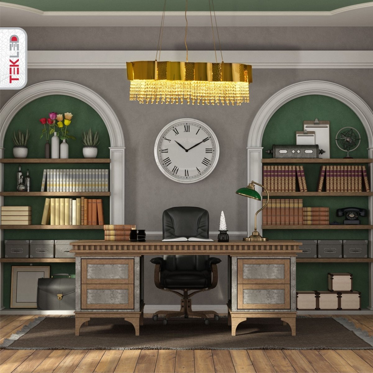 Interior application of Octagon Crystal Gold Metal Island Chandelier 900x300mm with 8xE14 Fitting | TEKLED 156-19582