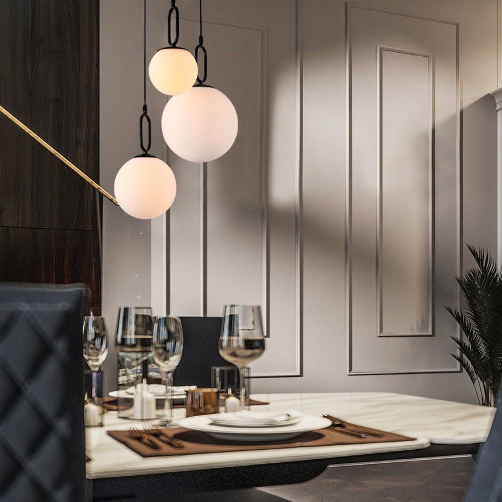 Interior application of Opal Glass Globes Black Handle 3 Pendant Ceiling Light with E27 Fittings | TEKLED 156-19540