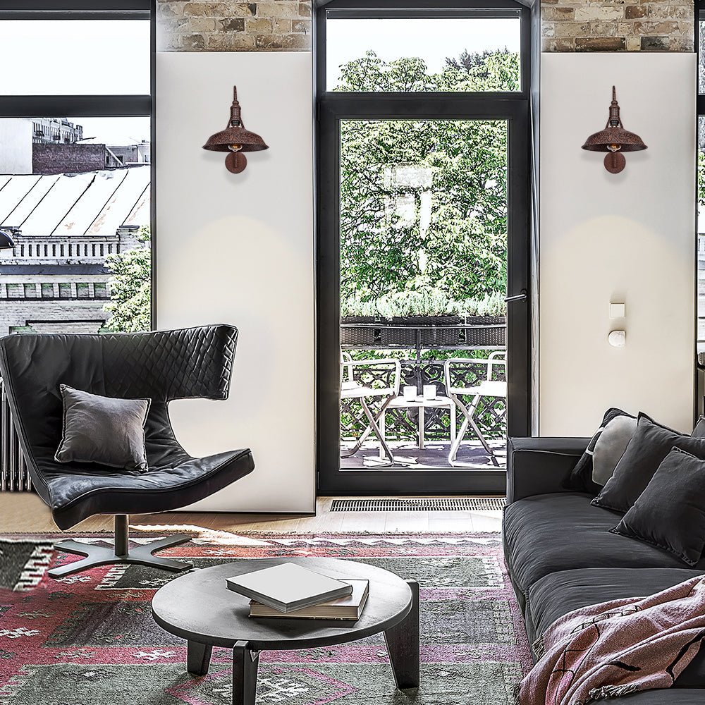 Interior application of Rusty Brown Metal Flat Step Downward Industrial Retro Wall Light with E27 Fitting | TEKLED 151-19590