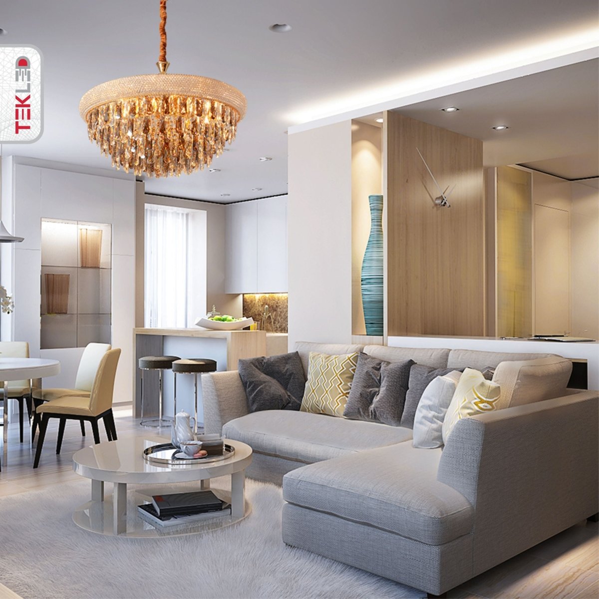 Interior application of S-Gold Antique Brass Metal and Crystal Chandelier D800 with 15xE14 Fitting | TEKLED 158-19864