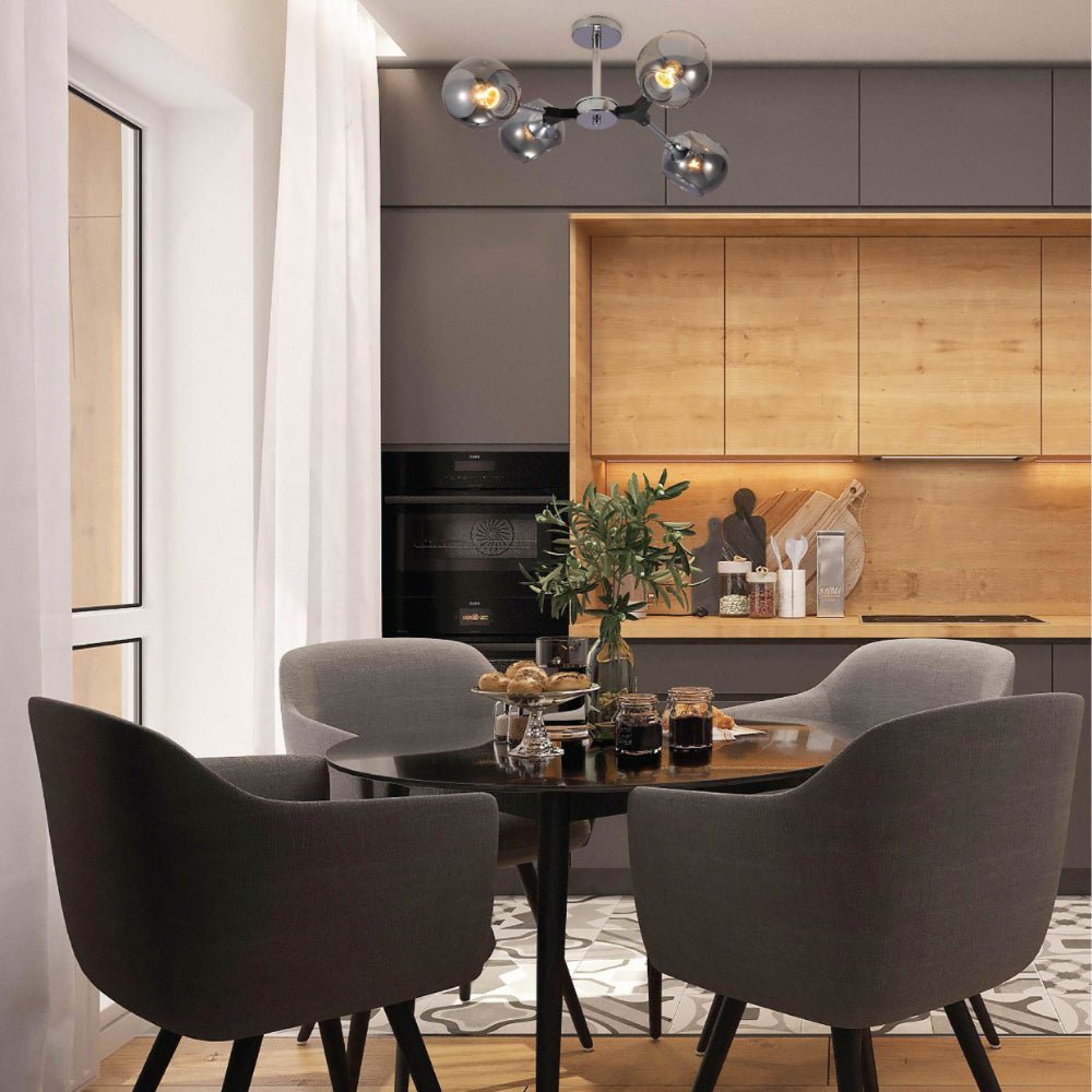 Interior application of Smoky Barrel Glass Chrome Metal Body Sputnik Modern Ceiling Light with E27 Fittings | TEKLED 159-17692