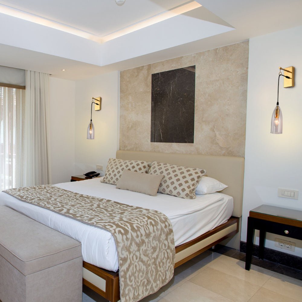 Interior application of Snowdrop Clear Glass Gold Metal Pendant Wall Light with E14 Fitting | TEKLED 151-19734