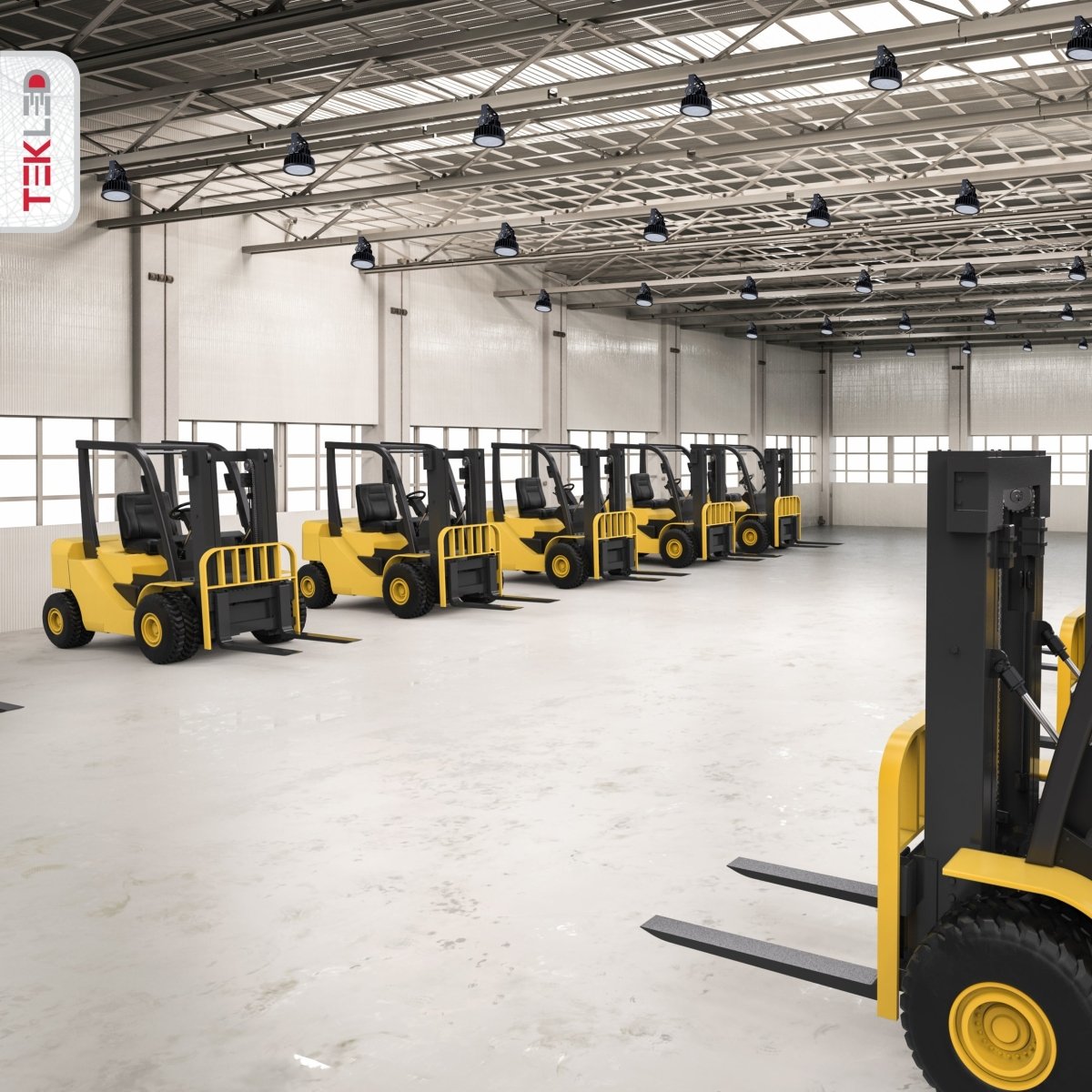 Indoor warehouse sports hall usage of LED UFO Cold Forged Heatsink Highbay Light 100W Cool White 4000K Sand Black IP65 | TEKLED 224-03512