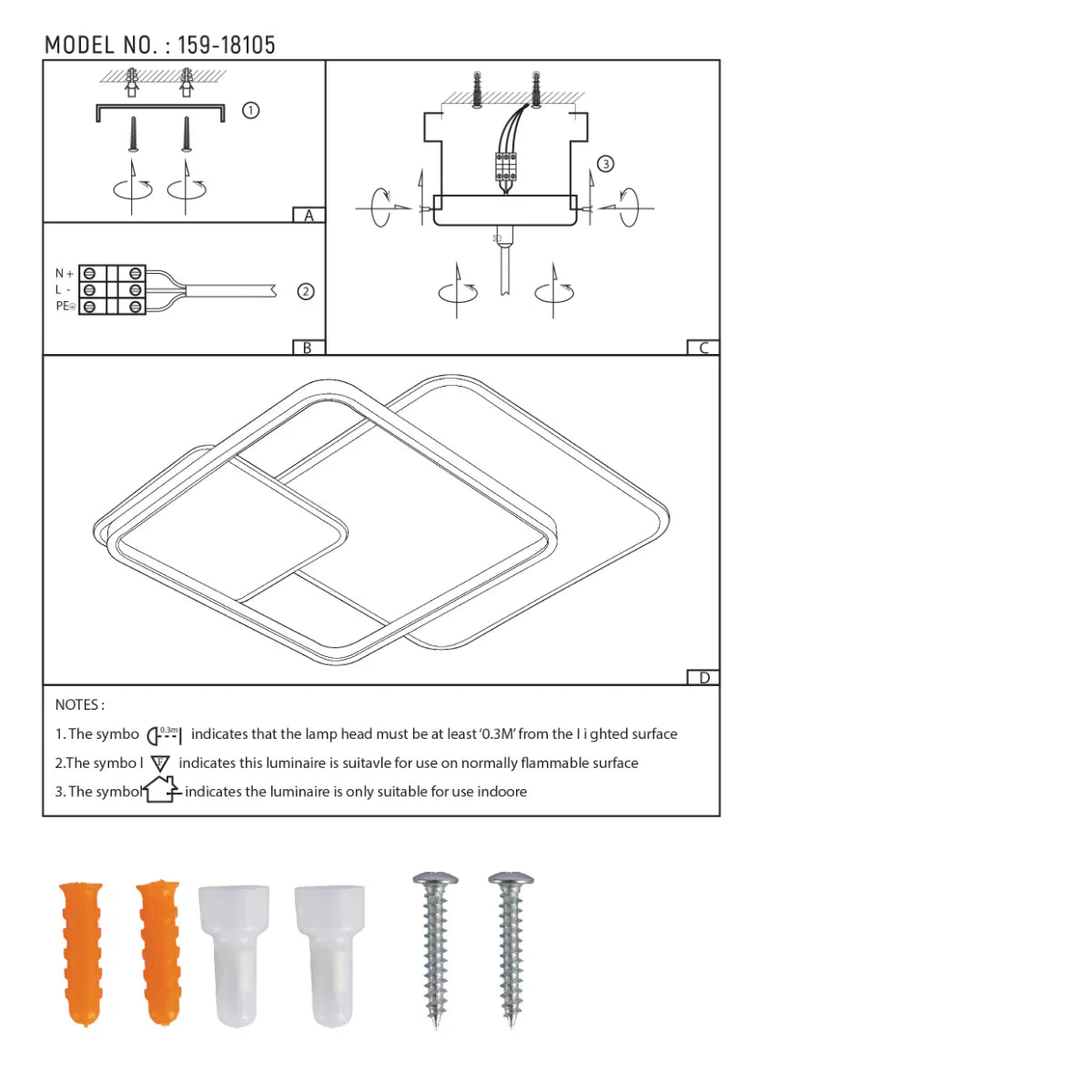 Technical specs of Intersecting Squares LED Flush Ceiling Light 159-18105