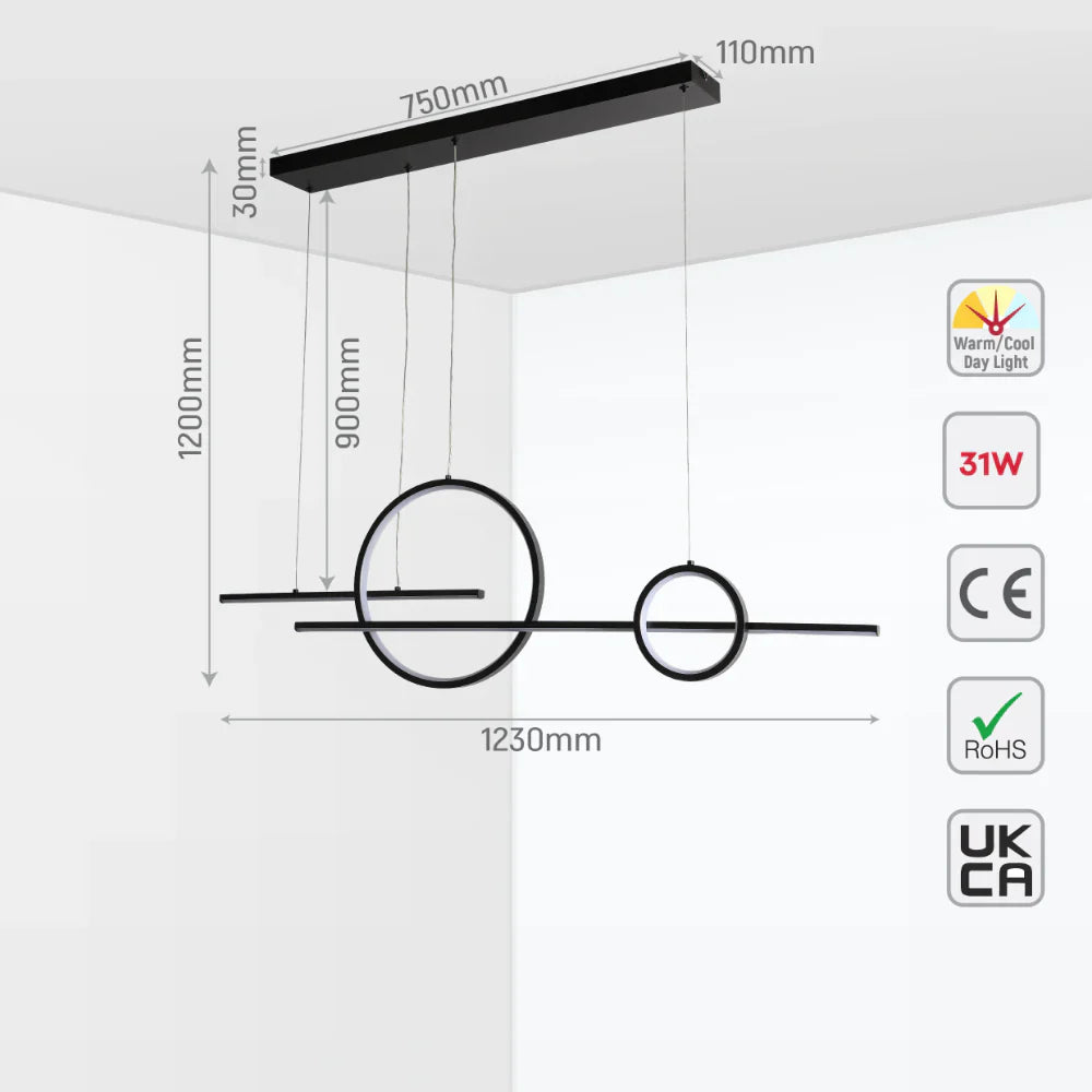 Kitesurf Scandinavian Dining Modern LED Ceiling Light Black 56W CCT Changeble 5