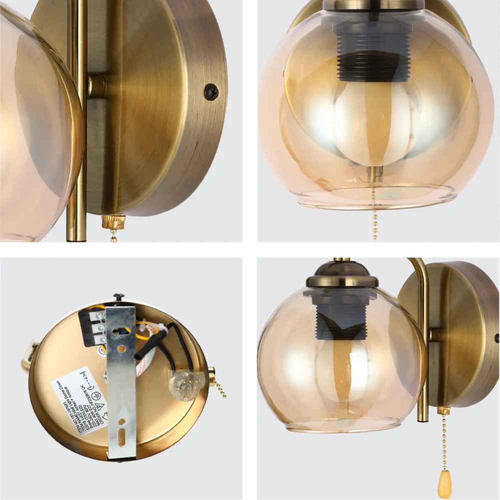 L-Shape Dome Glass Wall Light E27 with Pull Down Switch 11