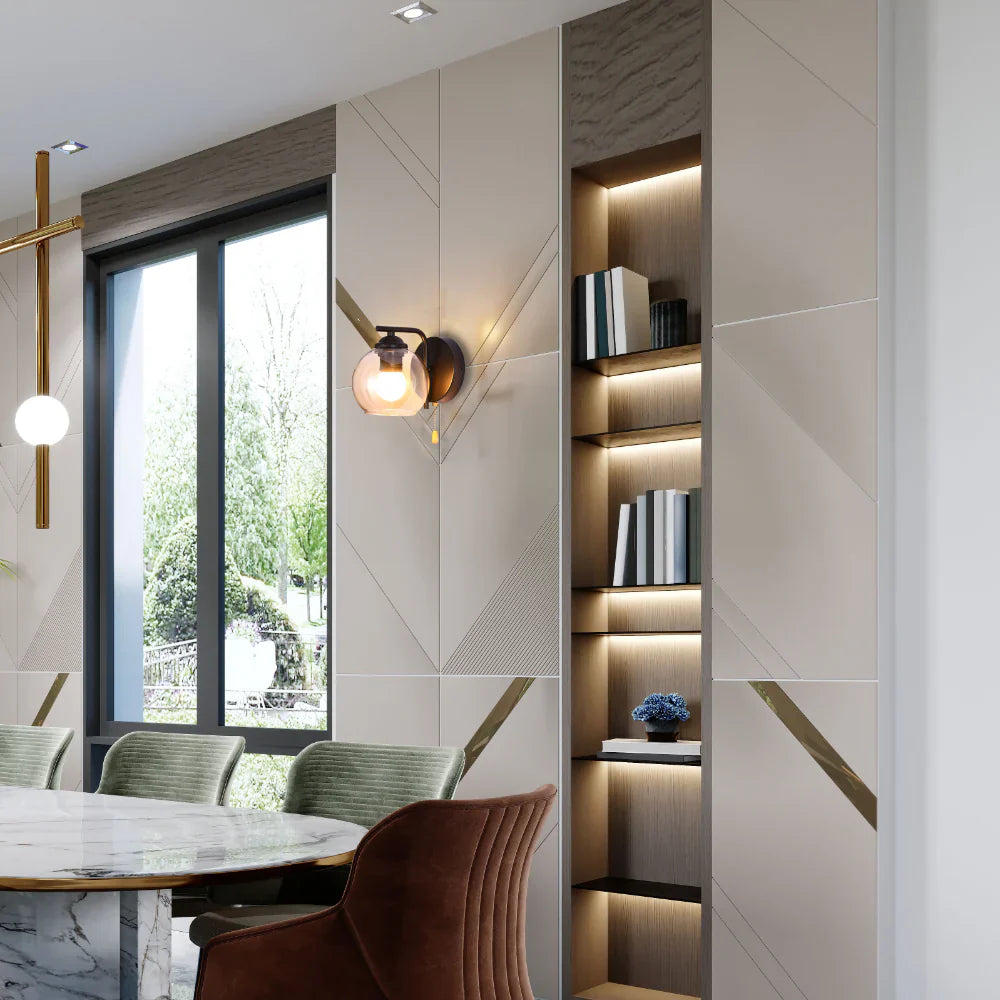 L-Shape Dome Glass Wall Light E27 with Pull Down Switch 21