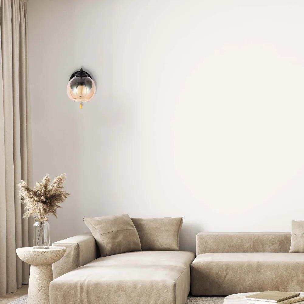 L-Shape Dome Glass Wall Light E27 with Pull Down Switch 22