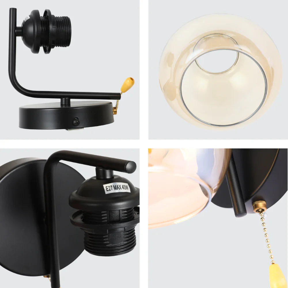 L-Shape Dome Glass Wall Light E27 with Pull Down Switch 12