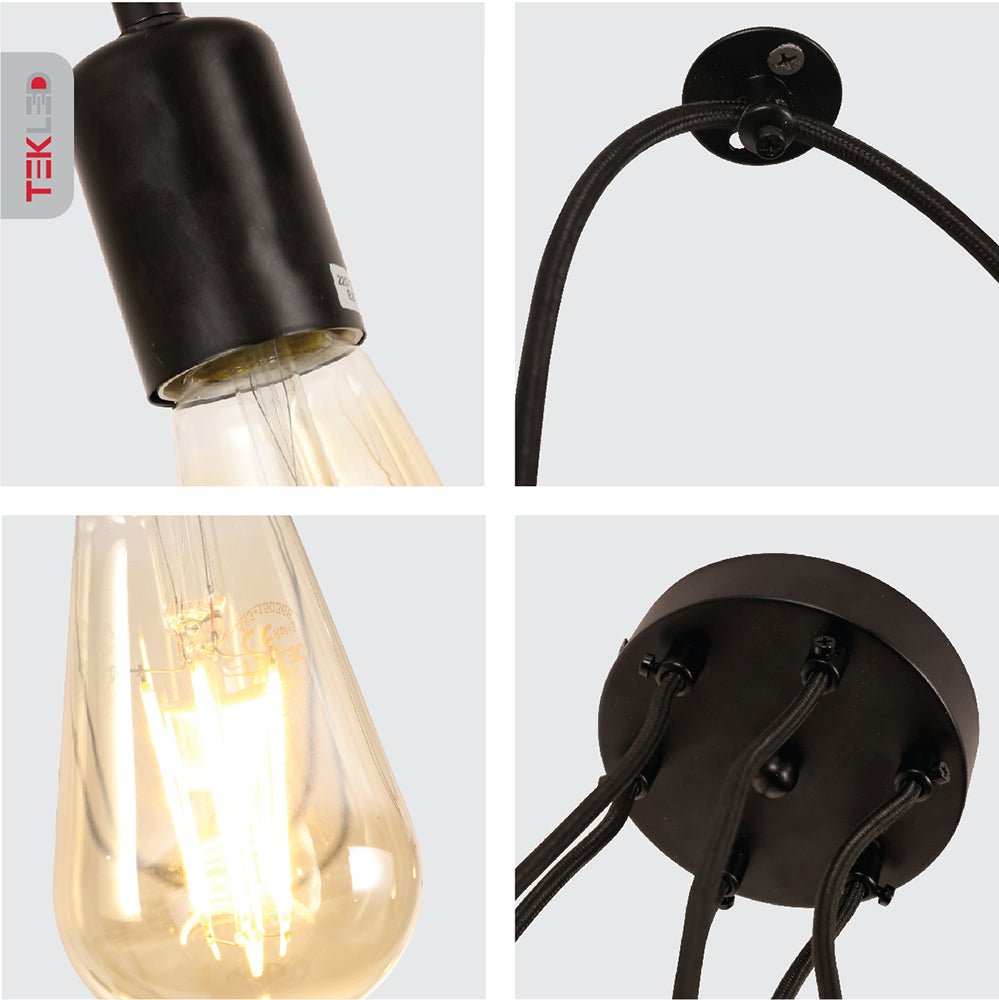 Detailed photo of black cord spider chandelier with 6xe27 fitting