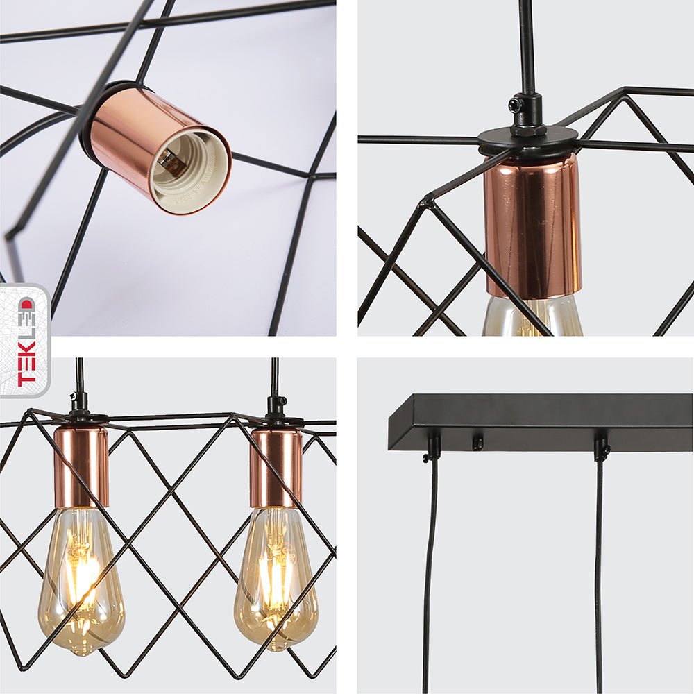 Detailed photo of black metal caged island chandelier with 3xe27 fitting