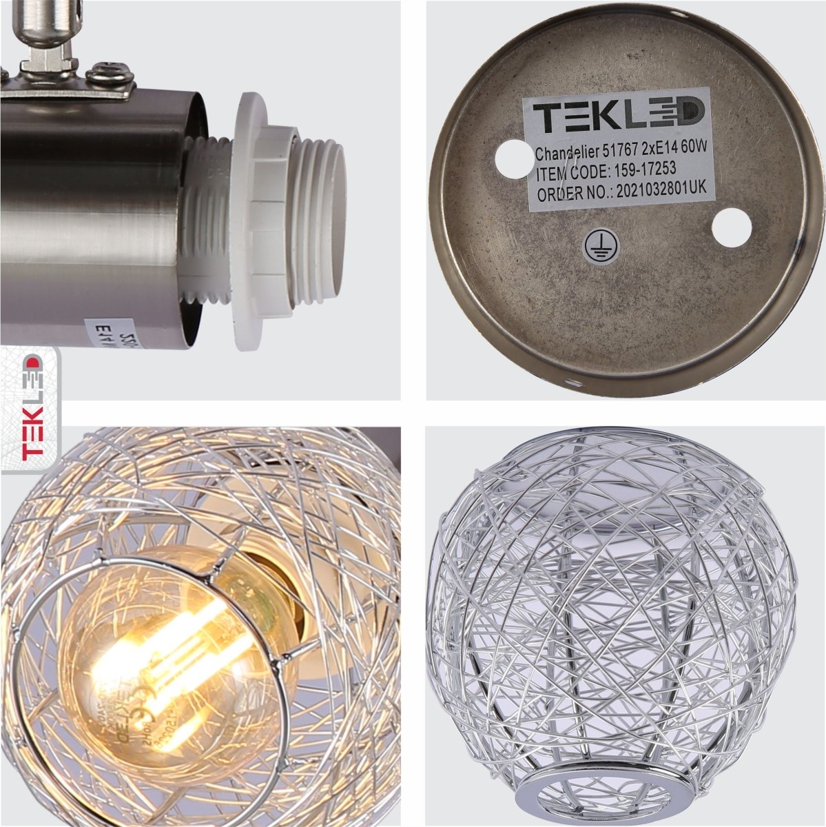 Detailed photo of silver nest matte nickel body semi flush ceiling light 2xe14