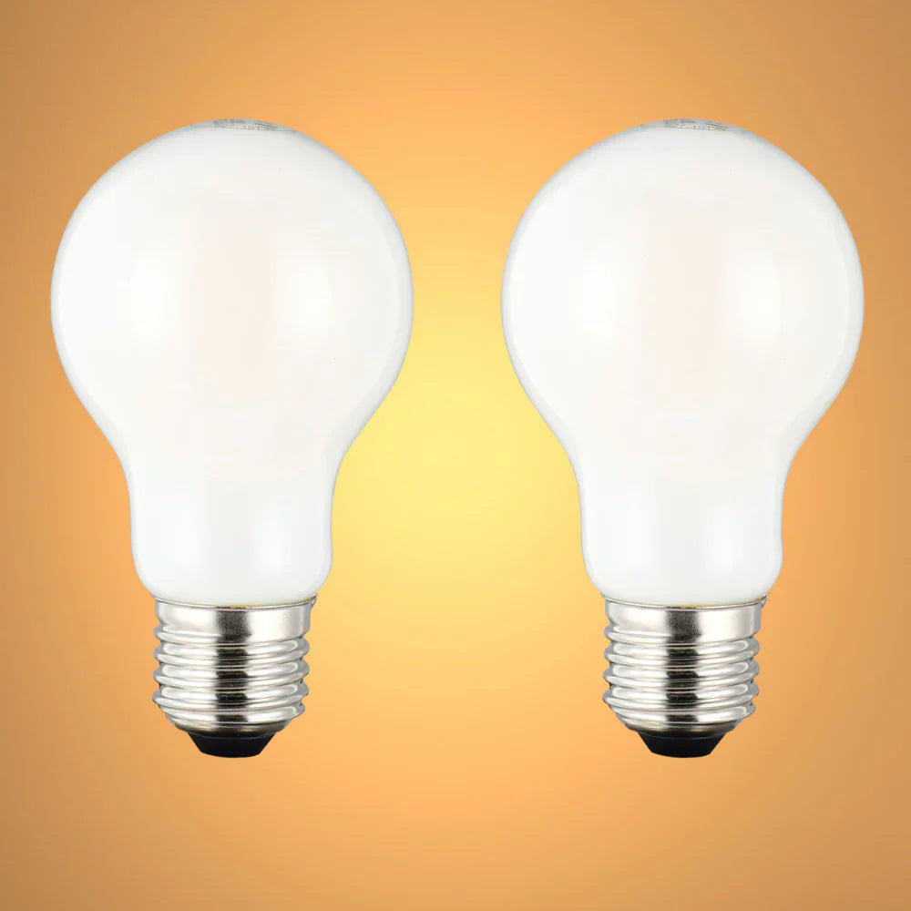 2 pack of a60 gls milky glass 6.5w warm white 2700k  led bulbs